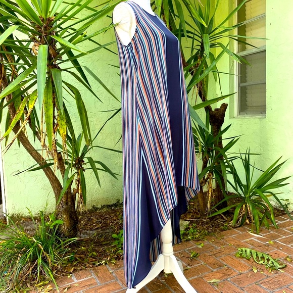 Navy Blue Striped Hi Lo Maxi Kaftan Dress - Picture 1 of 10